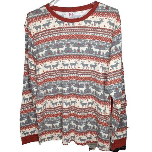 Womens Pajamas Size LARGE Pants And Top Moose Red White Gray Grey Cotton Elastic - Picture 2 of 10